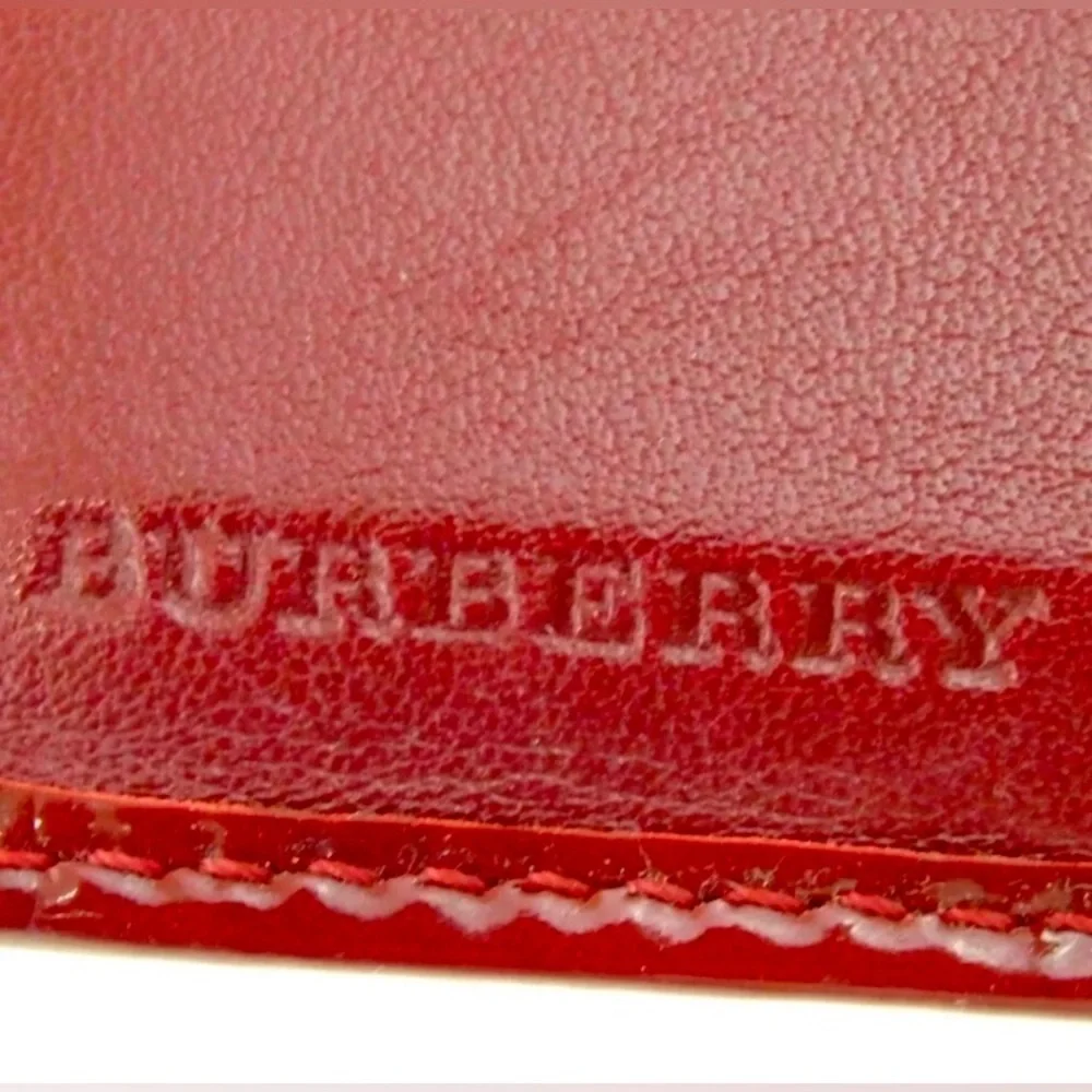 BURBERRY Maroon & Tan Star Print Canvas & Patent Leather Wallet, EUC